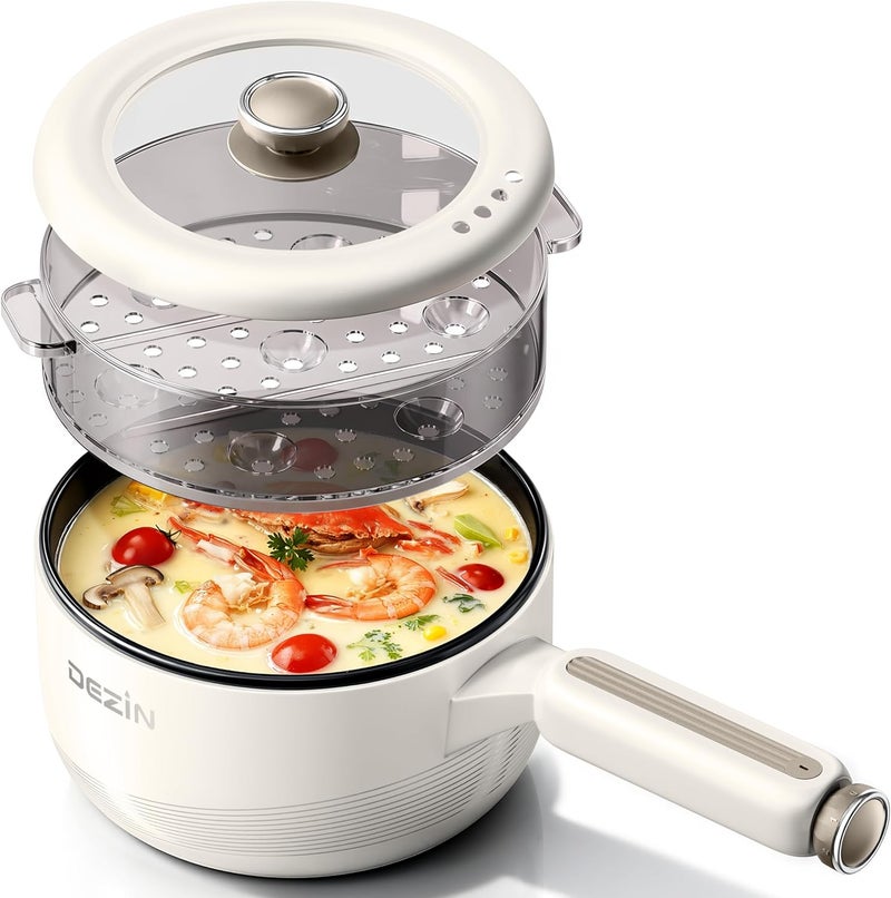 DEZIN Electric pot with Steamer, 2L Non-Stick Sauté Pan, 5-in-1 Multifunctional Hot Pot Electric for Steak, Fried Rice, Oatmeal, Soup, Dual Power Control, Portable Pot for Dorm, Office & Small Kitchen - Image 1